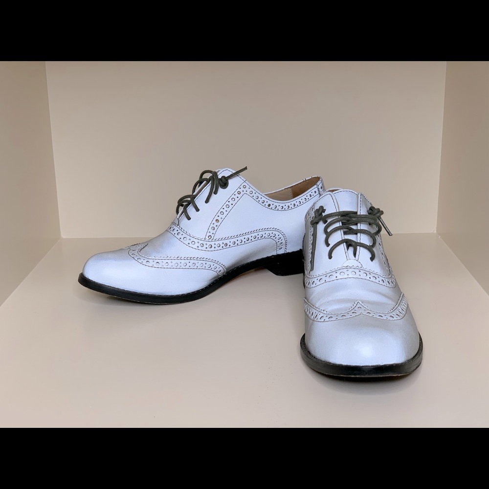Silver iridescent Cole Haan Oxfords